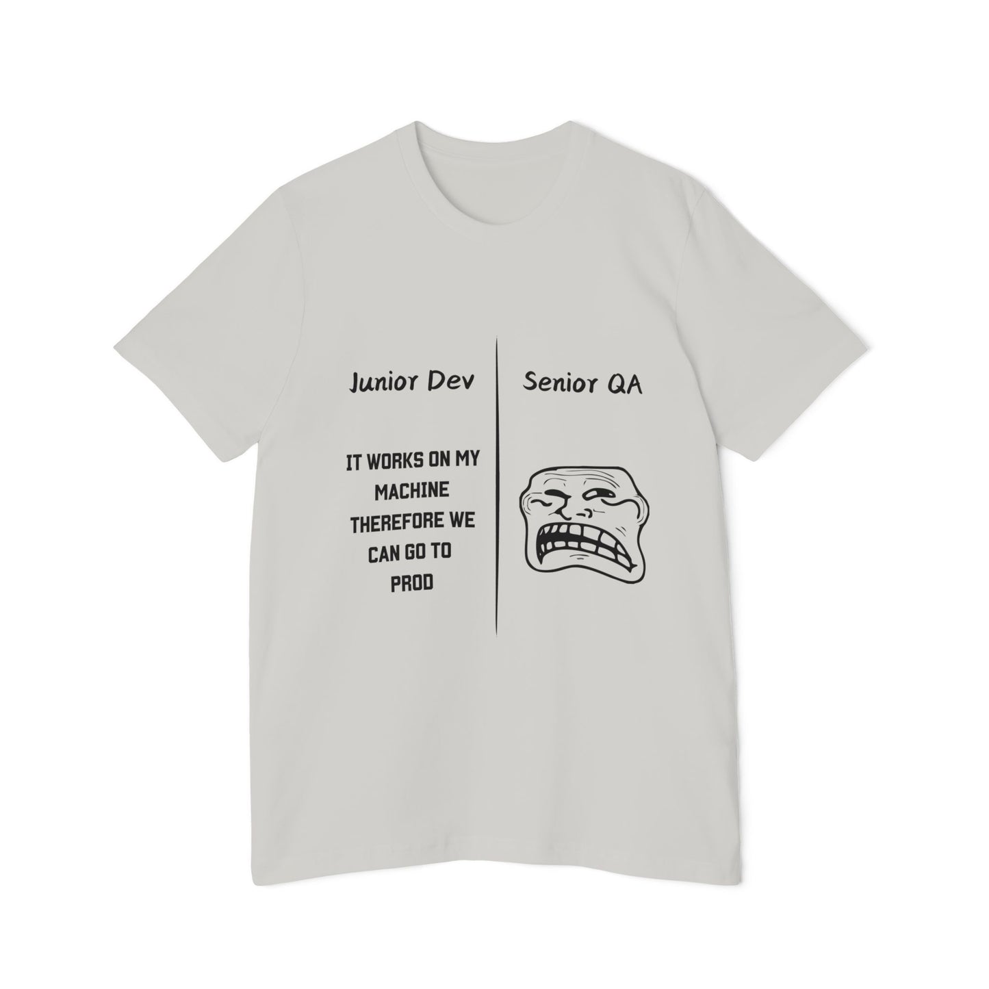 Junior Dev vs Senior QA Software Deployment Humor T Shirt | Tech Team Meme Tees | Usha Creations