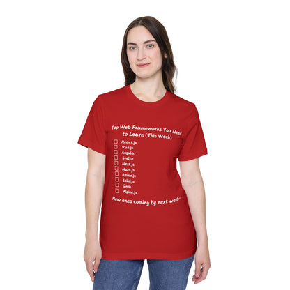 Endless Web Frameworks Developer Humor T Shirt | Frontend Meme Tees | Usha Creations