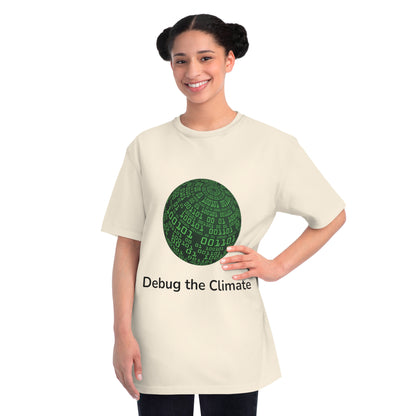 Debug the Climate Binary Globe Tee | Eco Coder Shirt | Usha Creations