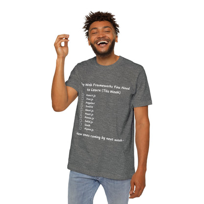 Endless Web Frameworks Developer Humor T Shirt | Frontend Meme Tees | Usha Creations