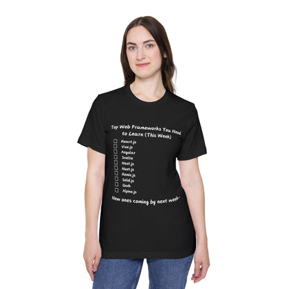 Endless Web Frameworks Developer Humor T Shirt | Frontend Meme Tees | Usha Creations