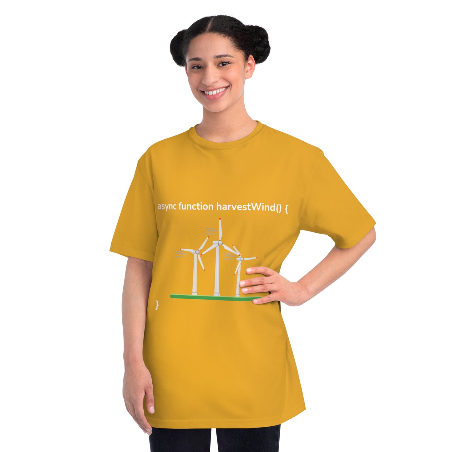 Async harvestWind() Tee | Green Code Wind Energy Shirt | Usha Creations