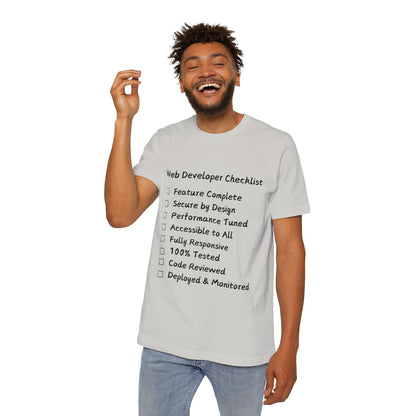 Web Developer Comprehensive Checklist Humor T Shirt | Full-Stack Meme Tees | Usha Creations