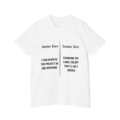 Junior vs Senior Developer Perspective Humor T Shirt | Software Engineering Meme Tees | Usha Creations