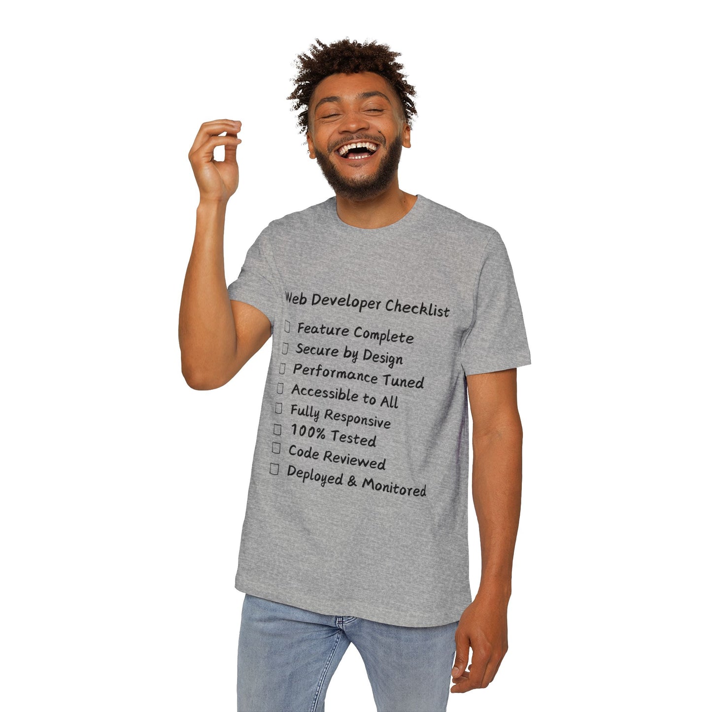 Web Developer Comprehensive Checklist Humor T Shirt | Full-Stack Meme Tees | Usha Creations