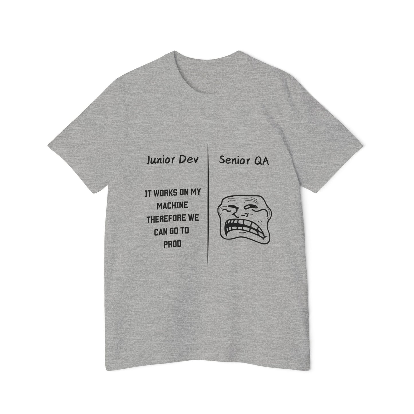 Junior Dev vs Senior QA Software Deployment Humor T Shirt | Tech Team Meme Tees | Usha Creations