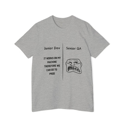 Junior Dev vs Senior QA Software Deployment Humor T Shirt | Tech Team Meme Tees | Usha Creations