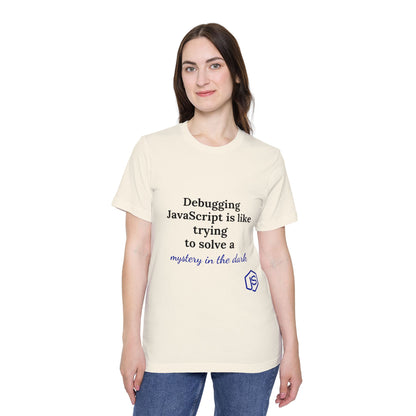 Debugging JavaScript is Like Trying to Solve a Mystery in the Dark | Funny Coding T-Shirt for Developers | Usha Creations