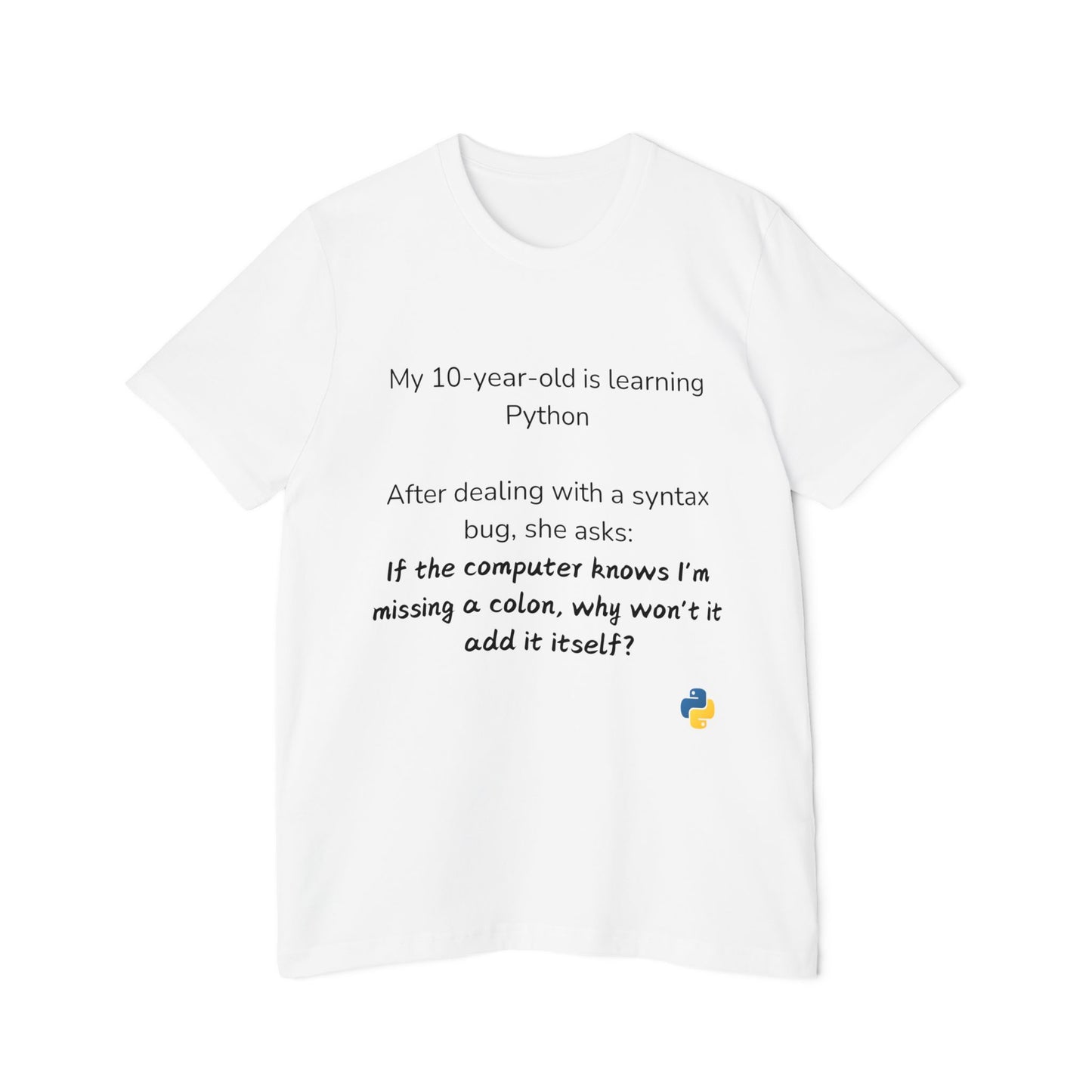 Python Colon Syntax Learning Humor T Shirt | Coding Education Meme Tees | Usha Creations