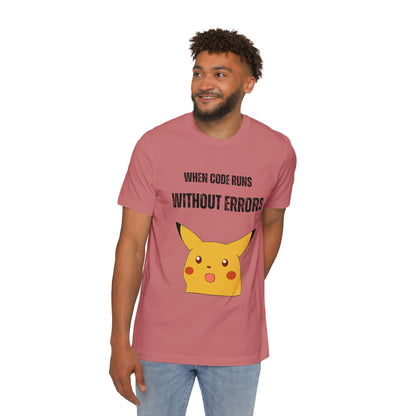 When Code Runs Without Errors: Surprised Face T-Shirt - Funny Coding Meme Tee