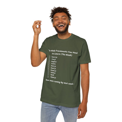 Endless Web Frameworks Developer Humor T Shirt | Frontend Meme Tees | Usha Creations