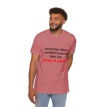 JavaScript: Where Variables Have No Type, But Plenty of Attitude | Funny Coding T-Shirt for Developers | Usha Creations