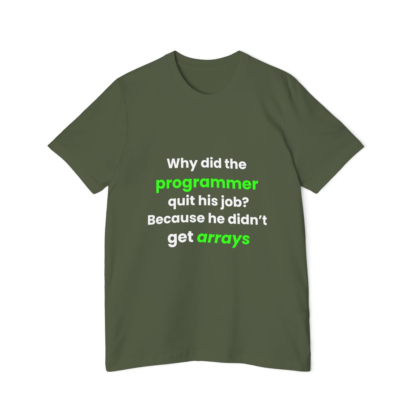 Why Did the Programmer Quit His Job? Because He Didn’t Get Arrays | Funny Tech T-Shirt for Developers | Usha Creations