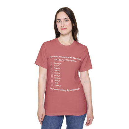 Endless Web Frameworks Developer Humor T Shirt | Frontend Meme Tees | Usha Creations