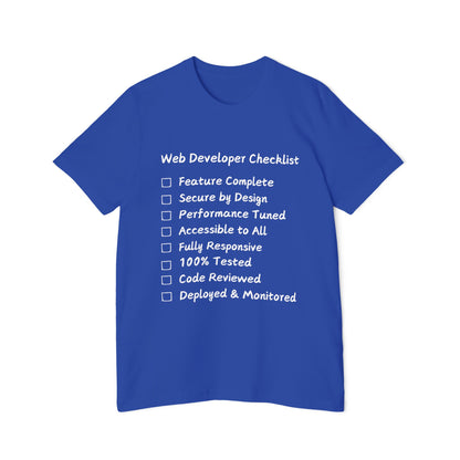 Web Developer Comprehensive Checklist Humor T Shirt | Full-Stack Meme Tees | Usha Creations