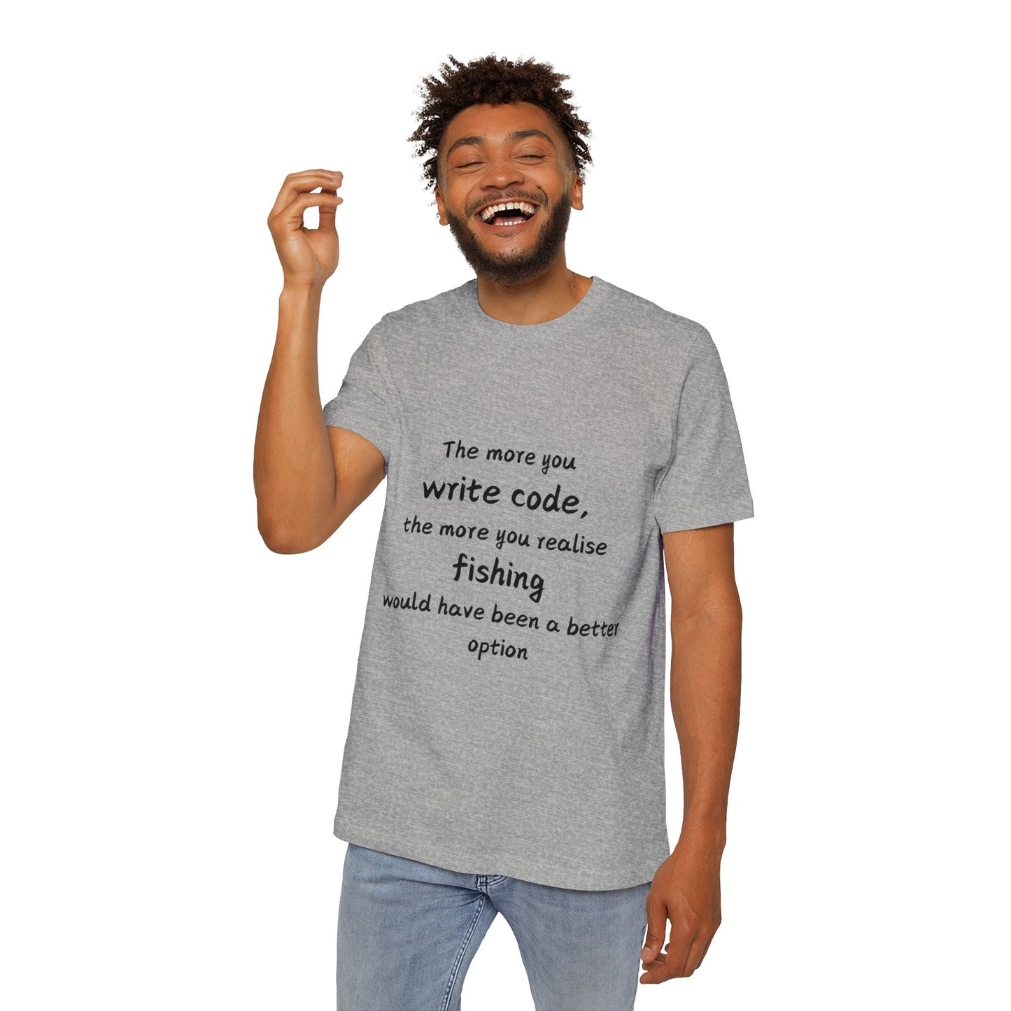 Code vs Fishing Developer Humor T Shirt | Programmer Life Meme Tees | Usha Creations