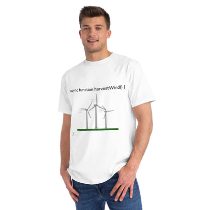 Async harvestWind() Tee | Green Code Wind Energy Shirt | Usha Creations