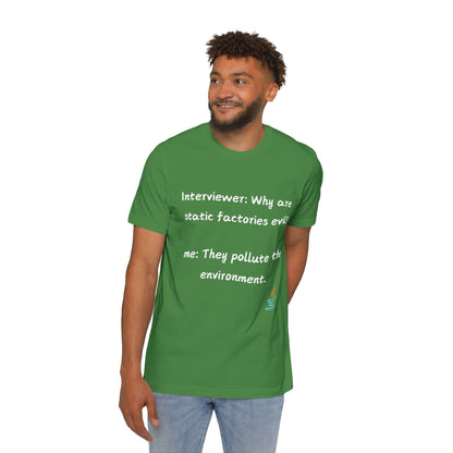 Static Factory Pollution Programmer Humor T Shirt | Coding Pun Meme Tees | Usha Creations