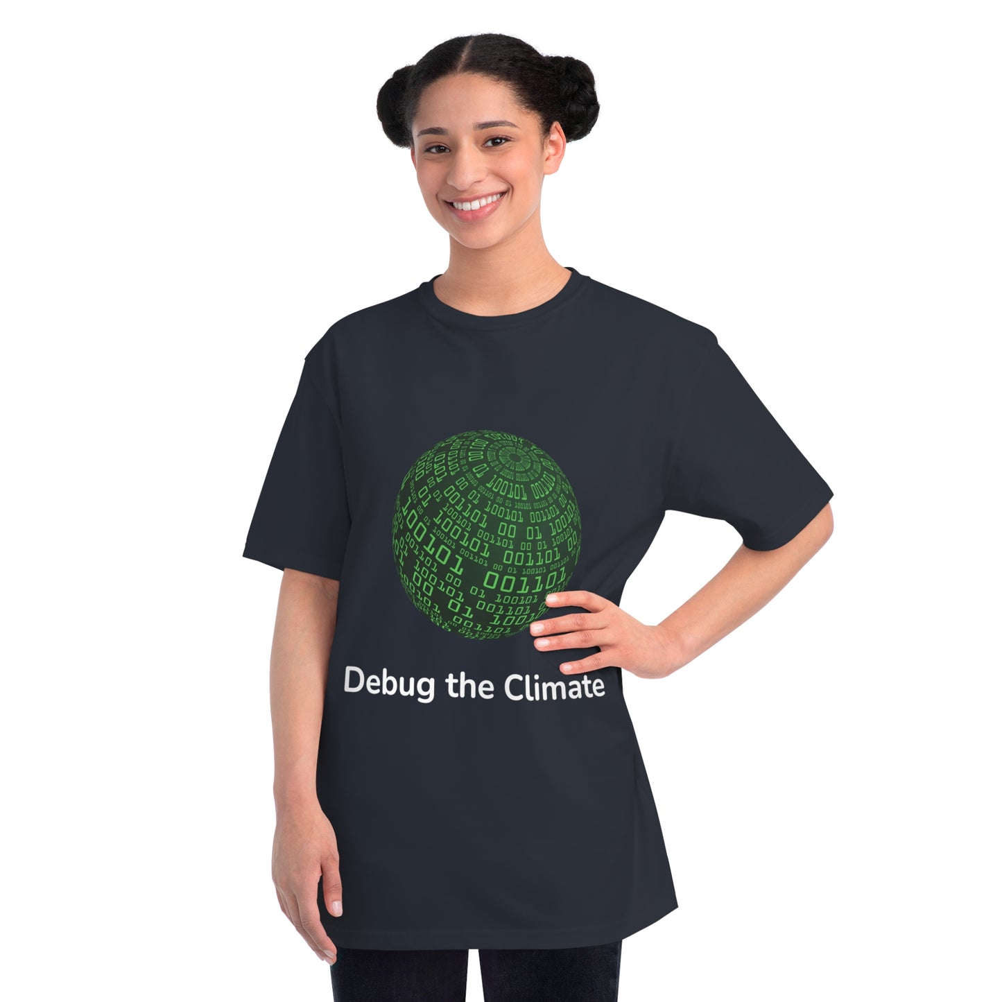 Debug the Climate Binary Globe Tee | Eco Coder Shirt | Usha Creations