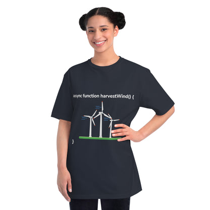 Async harvestWind() Tee | Green Code Wind Energy Shirt | Usha Creations