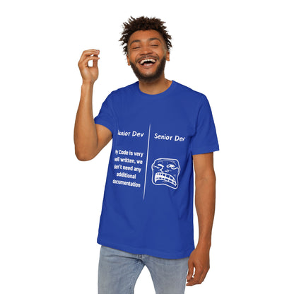 Junior vs Senior Dev Documentation Humor T Shirt | Coding Best Practices Meme Tees | Usha Creations