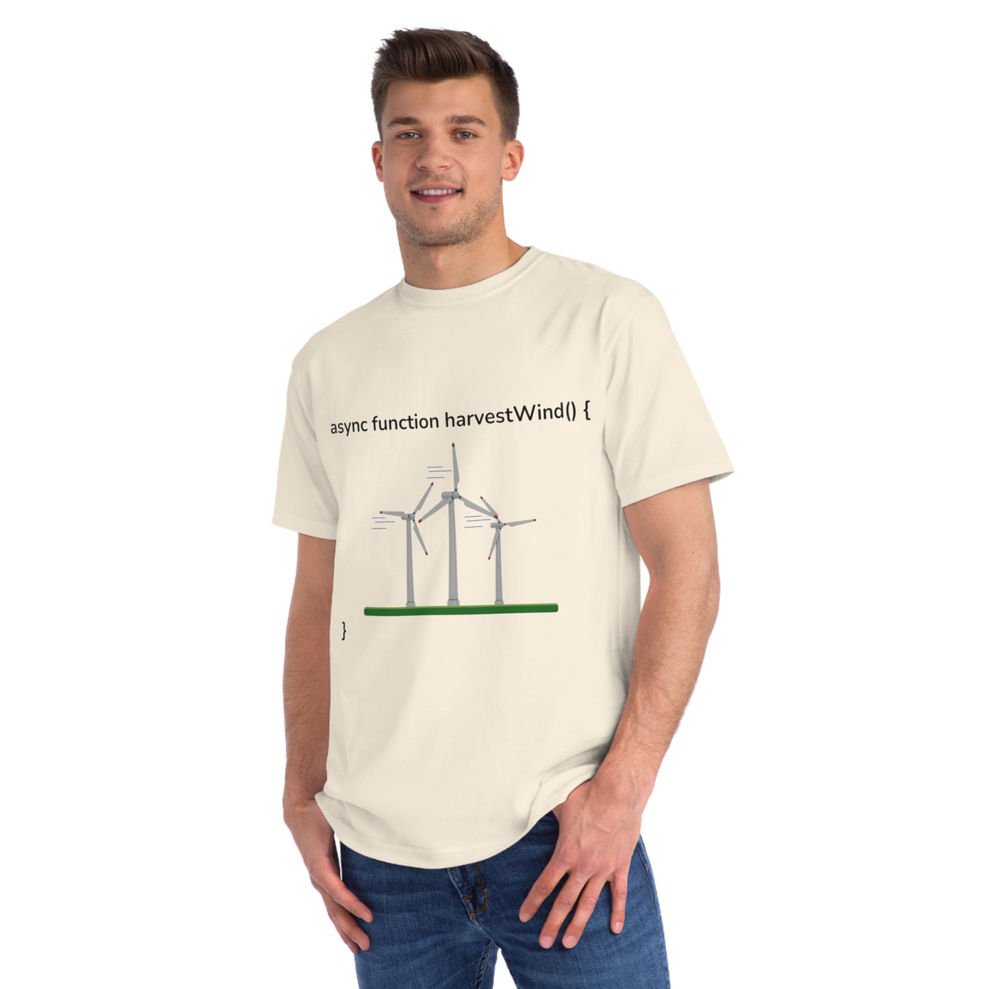 Async harvestWind() Tee | Green Code Wind Energy Shirt | Usha Creations