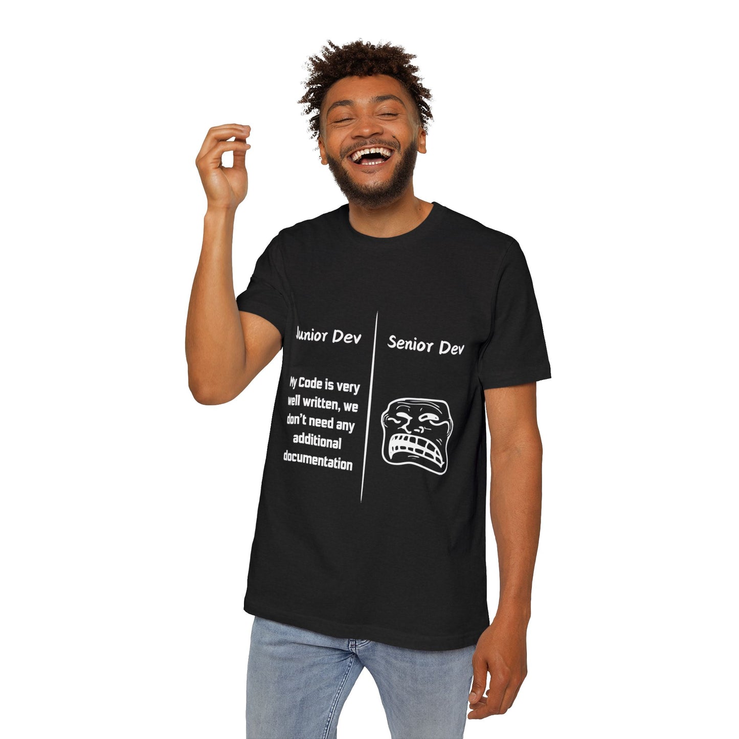 Junior vs Senior Dev Documentation Humor T Shirt | Coding Best Practices Meme Tees | Usha Creations