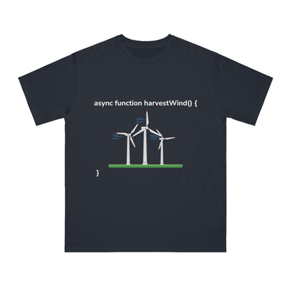 Async harvestWind() Tee | Green Code Wind Energy Shirt | Usha Creations