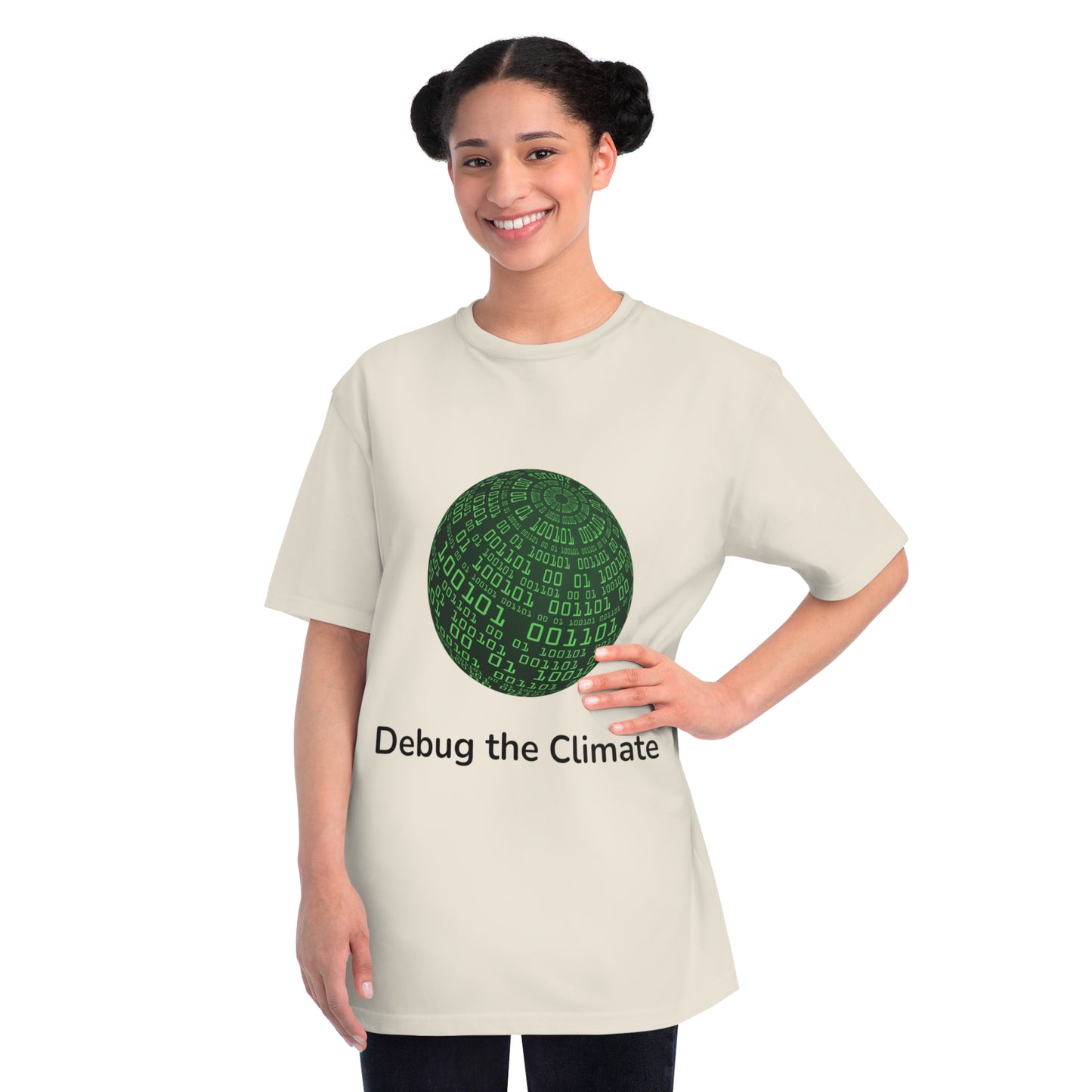 Debug the Climate Binary Globe Tee | Eco Coder Shirt | Usha Creations