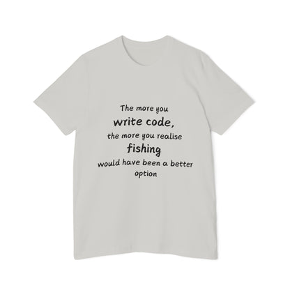 Code vs Fishing Developer Humor T Shirt | Programmer Life Meme Tees | Usha Creations