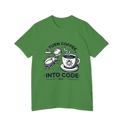 “I Turn Coffee Into Code” USA-Made Unisex Short-Sleeve Jersey T-Shirt