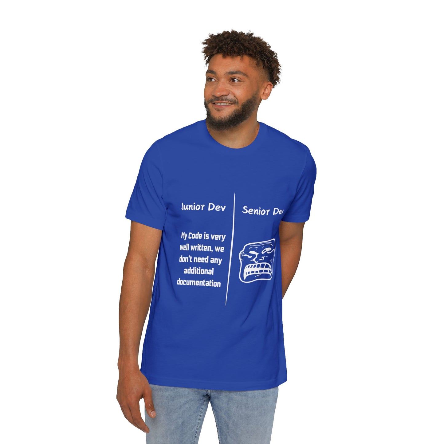 Junior vs Senior Dev Documentation Humor T Shirt | Coding Best Practices Meme Tees | Usha Creations