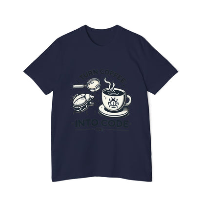 “I Turn Coffee Into Code” USA-Made Unisex Short-Sleeve Jersey T-Shirt