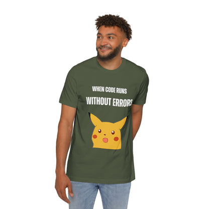 When Code Runs Without Errors: Surprised Face T-Shirt - Funny Coding Meme Tee