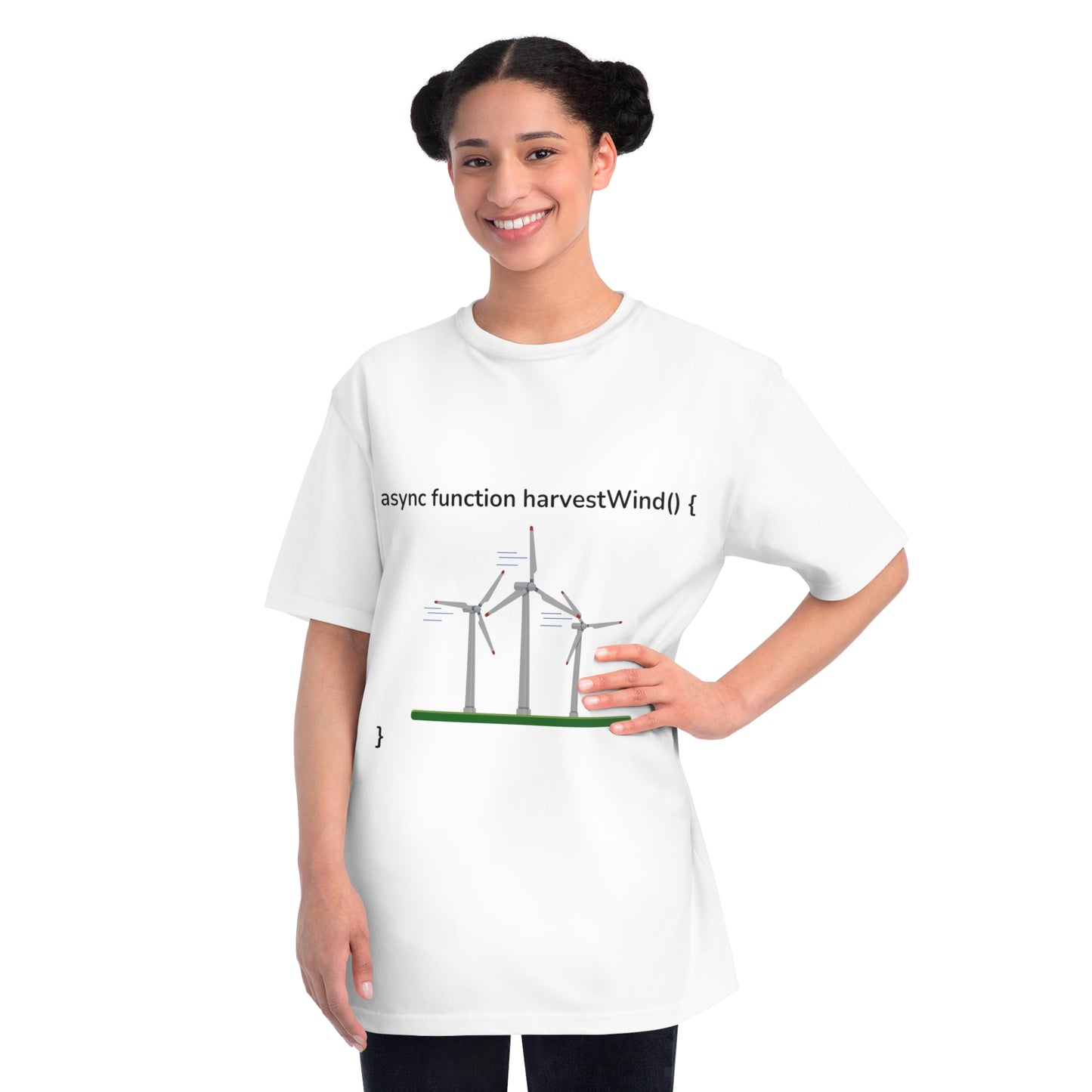 Async harvestWind() Tee | Green Code Wind Energy Shirt | Usha Creations