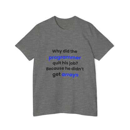 Why Did the Programmer Quit His Job? Because He Didn’t Get Arrays | Funny Tech T-Shirt for Developers | Usha Creations