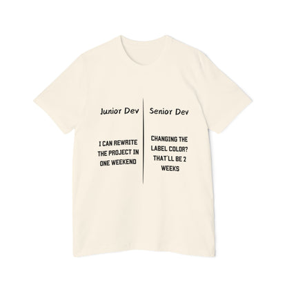 Junior vs Senior Developer Perspective Humor T Shirt | Software Engineering Meme Tees | Usha Creations