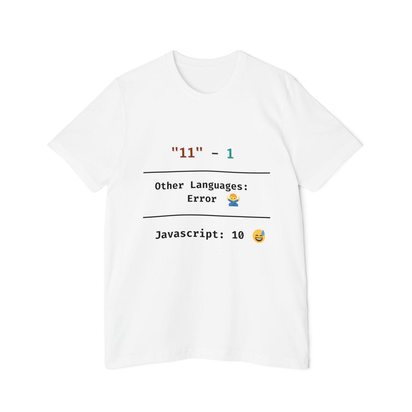 JavaScript Subtraction Quirk Coding Humor T Shirt | Web Dev Meme Tees | Usha Creations