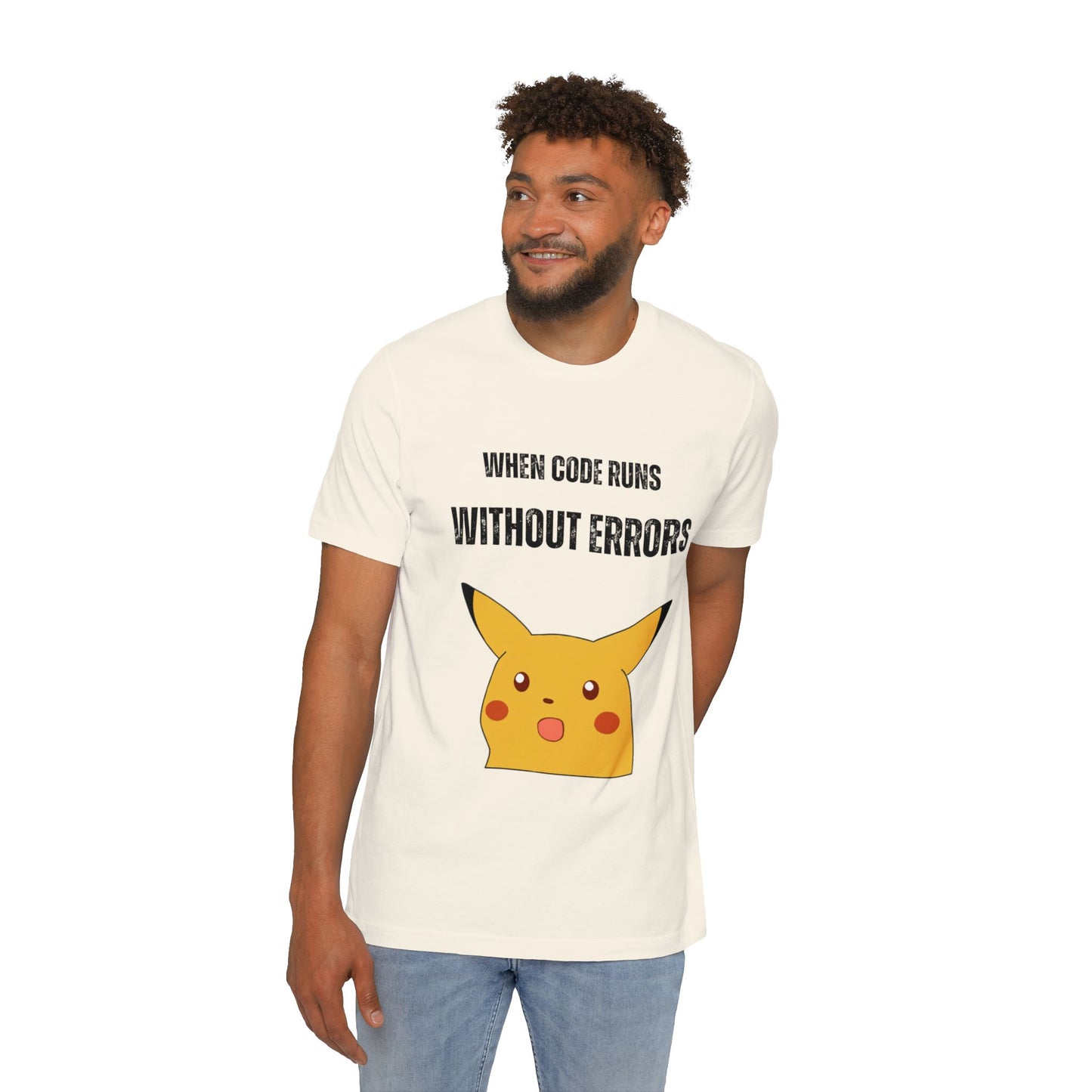 When Code Runs Without Errors: Surprised Face T-Shirt - Funny Coding Meme Tee