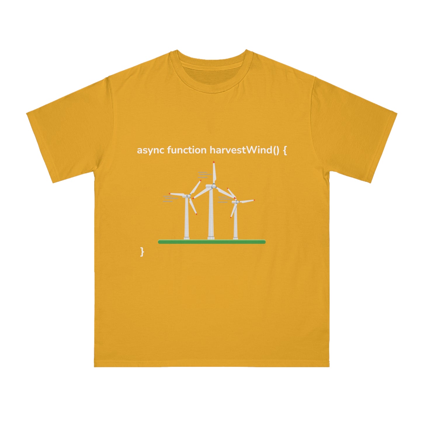 Async harvestWind() Tee | Green Code Wind Energy Shirt | Usha Creations