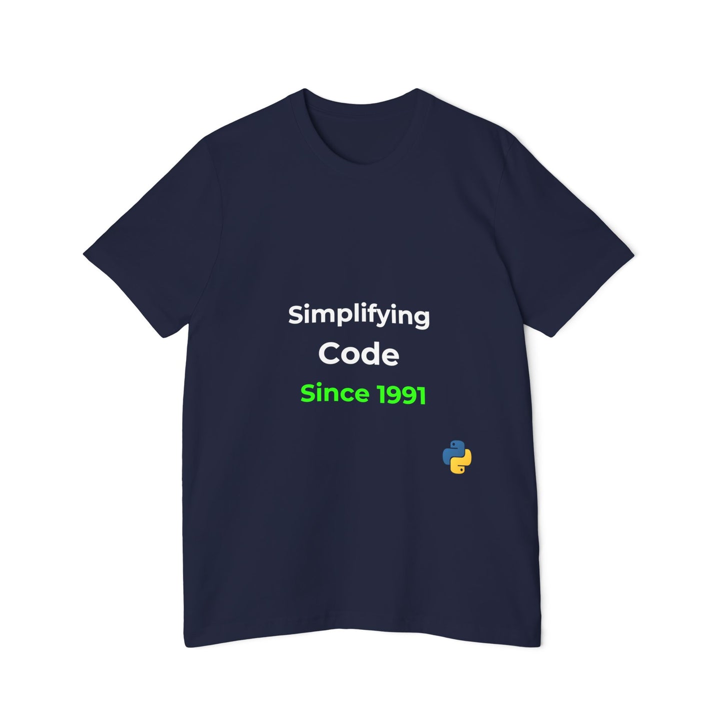 Python: Simplifying Code Since 1991 | Classic Python Programming T-Shirt | Usha Creations