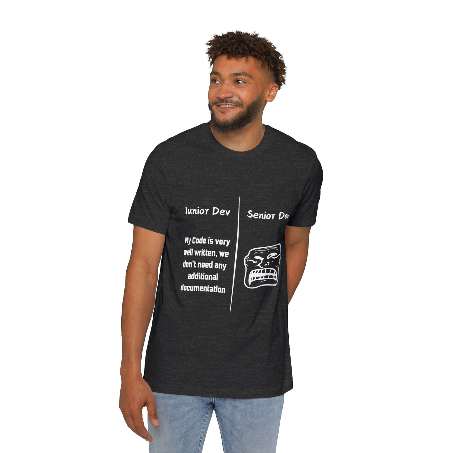 Junior vs Senior Dev Documentation Humor T Shirt | Coding Best Practices Meme Tees | Usha Creations