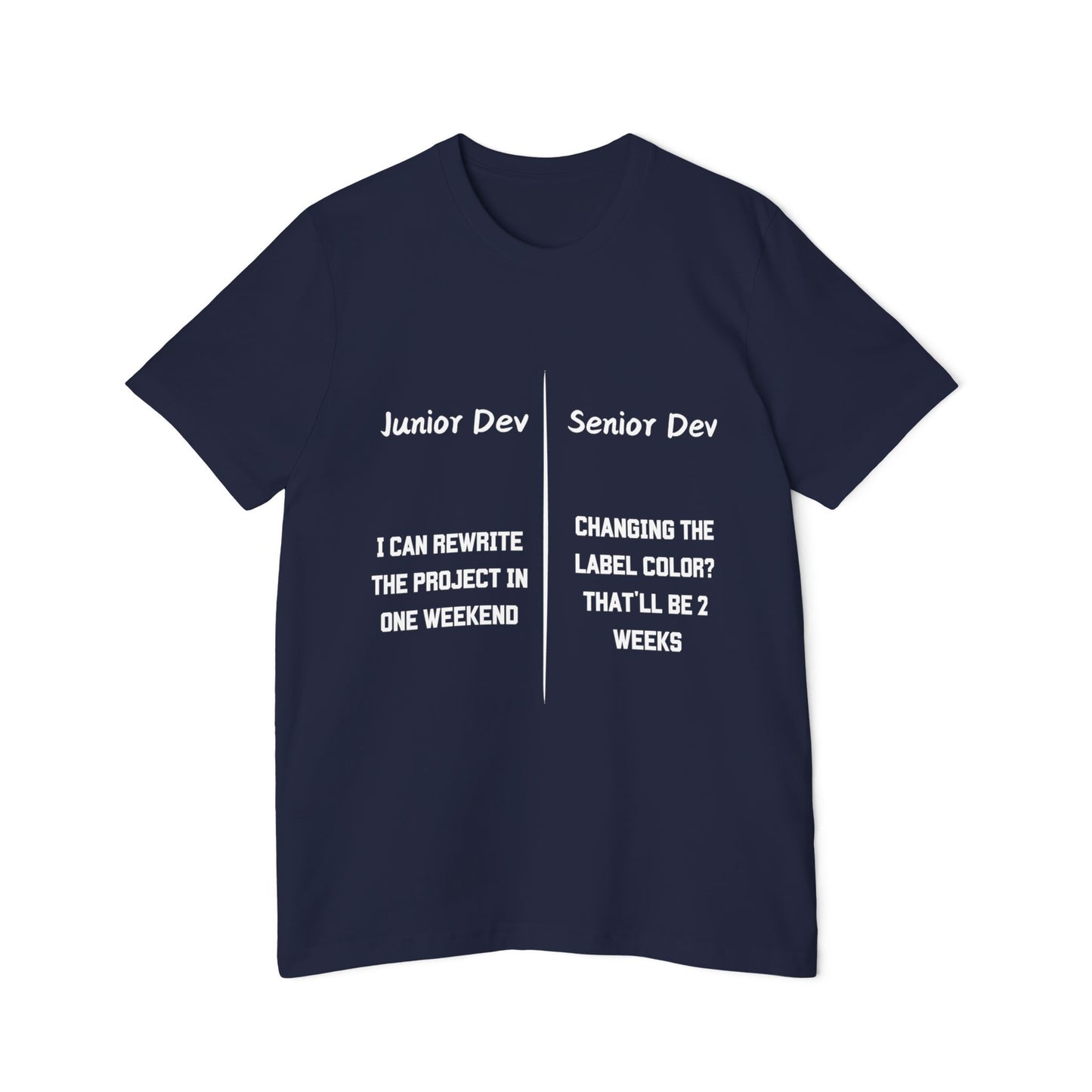 Junior vs Senior Developer Perspective Humor T Shirt | Software Engineering Meme Tees | Usha Creations