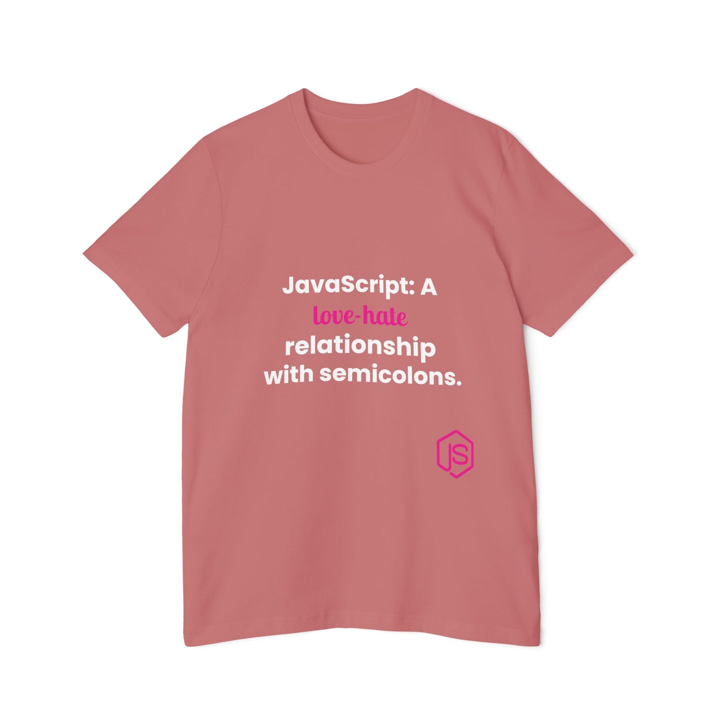 JavaScript: A Love-Hate Relationship with Semicolons | Funny Coding T-Shirt for Developers | Usha Creations