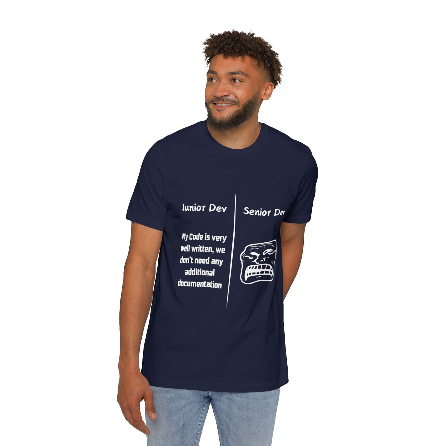 Junior vs Senior Dev Documentation Humor T Shirt | Coding Best Practices Meme Tees | Usha Creations