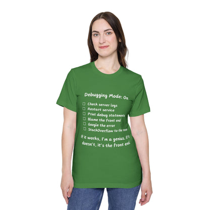 Debugging Mode Developer Humor T Shirt | Backend vs Frontend Meme Tees | Usha Creations