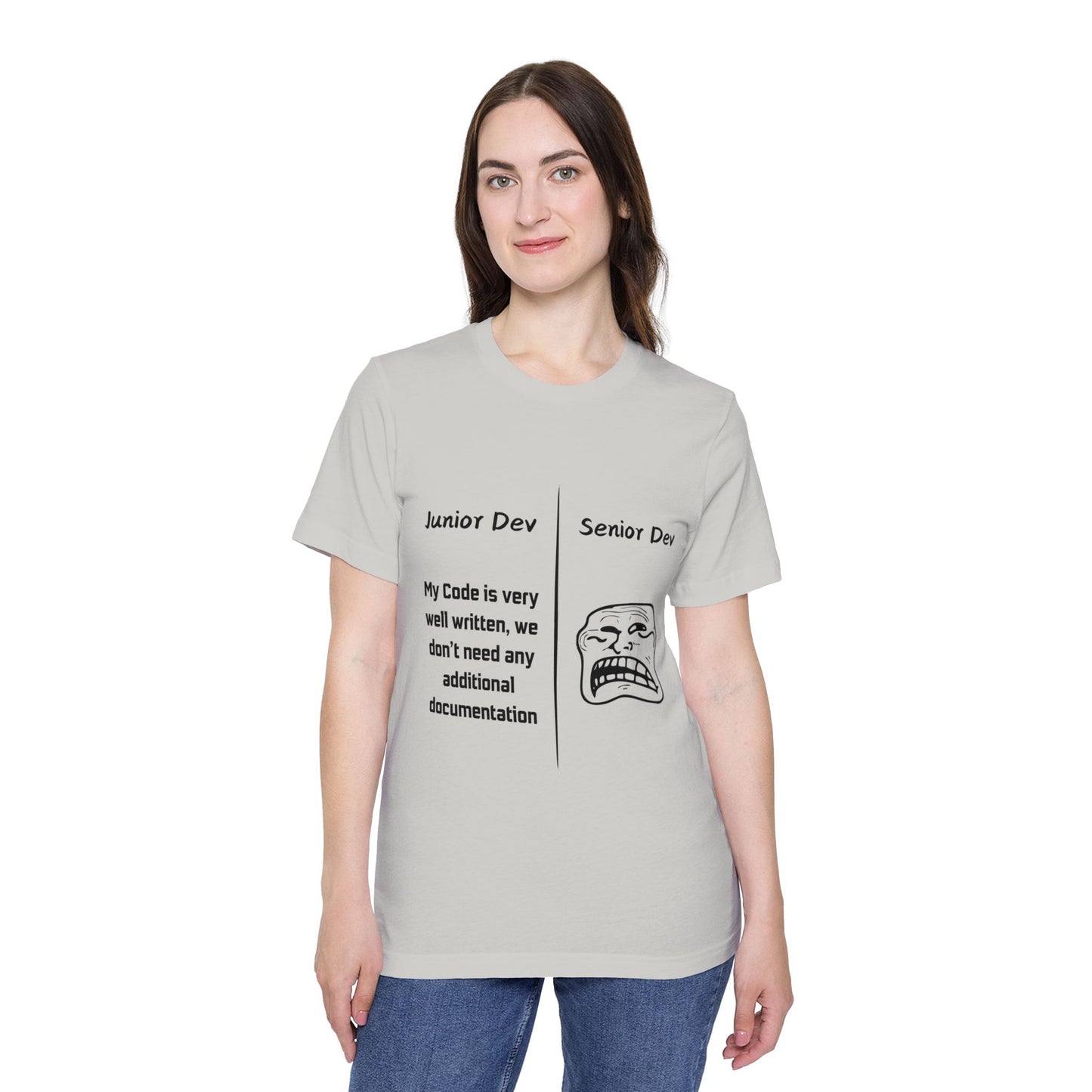 Junior vs Senior Dev Documentation Humor T Shirt | Coding Best Practices Meme Tees | Usha Creations