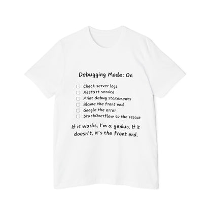 Debugging Mode Developer Humor T Shirt | Backend vs Frontend Meme Tees | Usha Creations