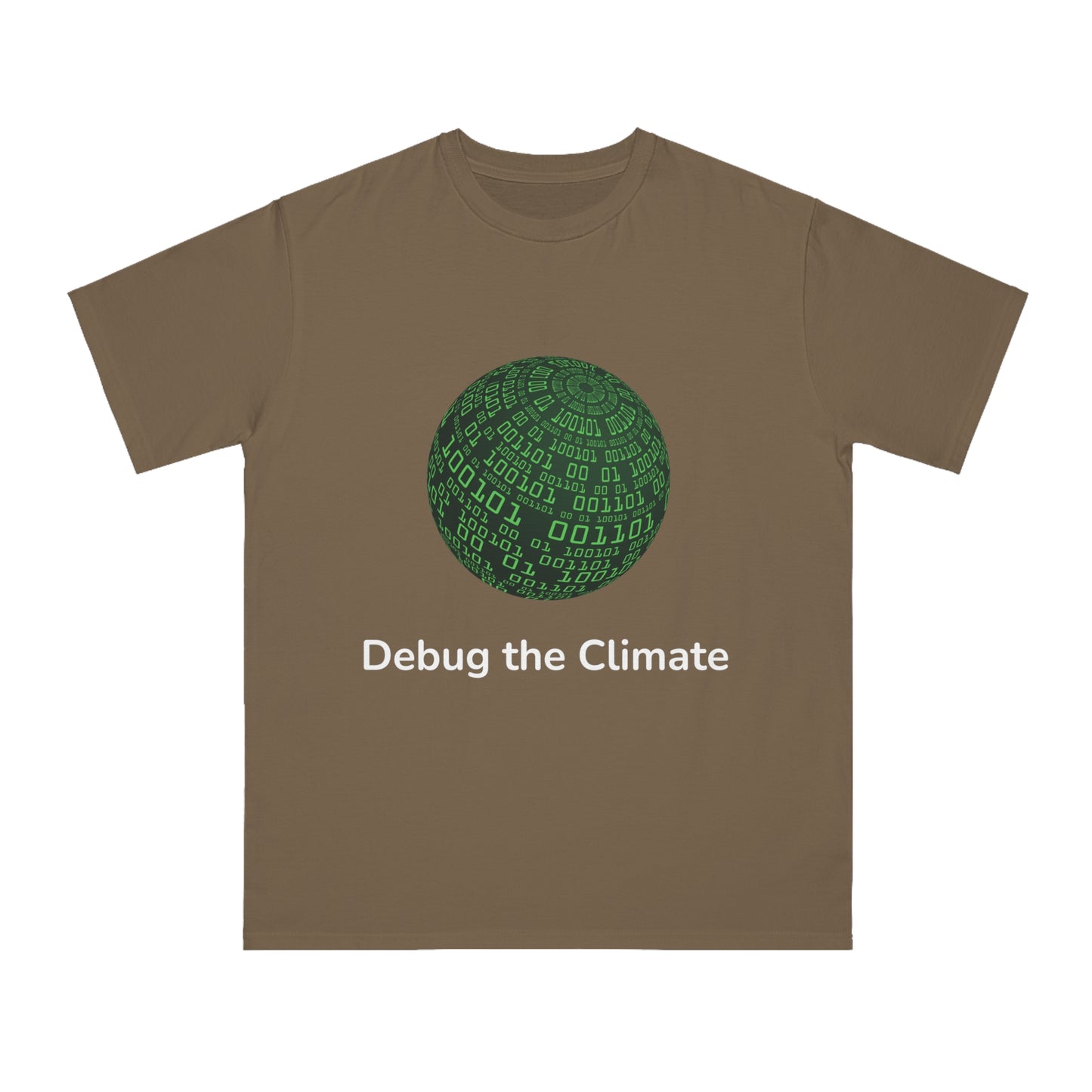 Debug the Climate Binary Globe Tee | Eco Coder Shirt | Usha Creations