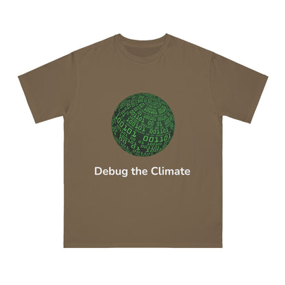 Debug the Climate Binary Globe Tee | Eco Coder Shirt | Usha Creations